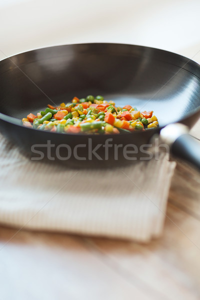 close up of wok pan with vegetables Stock photo © dolgachov