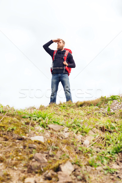 tourist with beard and backpack looking far away Stock photo © dolgachov
