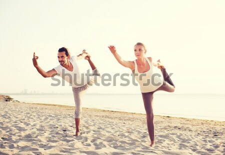 Stock foto: Paar · Yoga · Freien · Fitness · Sport
