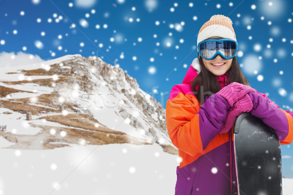 ストックフォト: 幸せ · 若い女性 · スノーボード · 山 · 冬 · レジャー