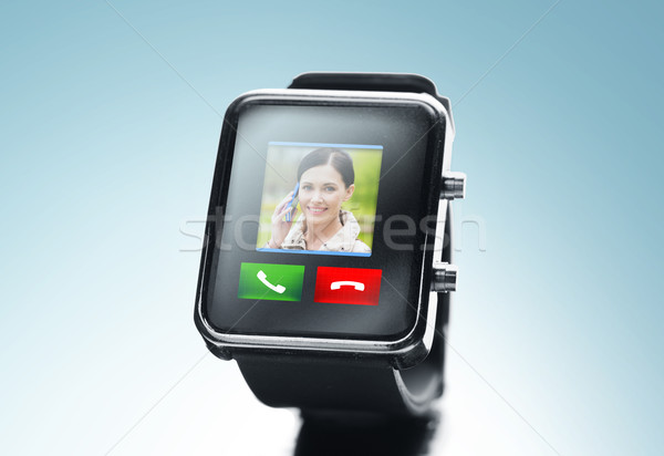 close up of black smart watch with video call icon Stock photo © dolgachov