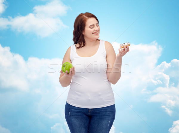 ストックフォト: 幸せ · プラスサイズ · 女性 · リンゴ · ドーナツ