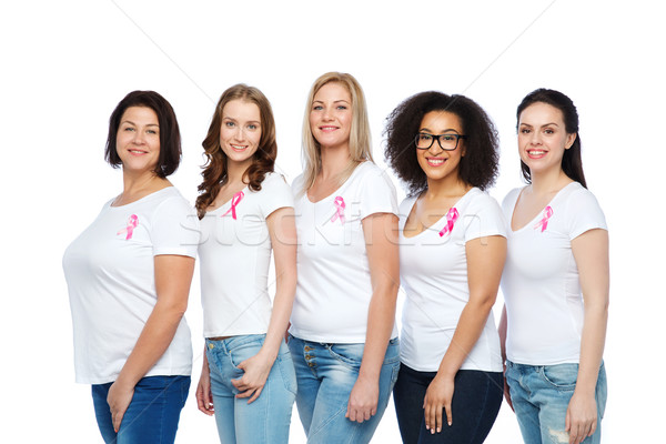 Glücklich Frauen Brustkrebs Bewusstsein Bänder Stock foto © dolgachov