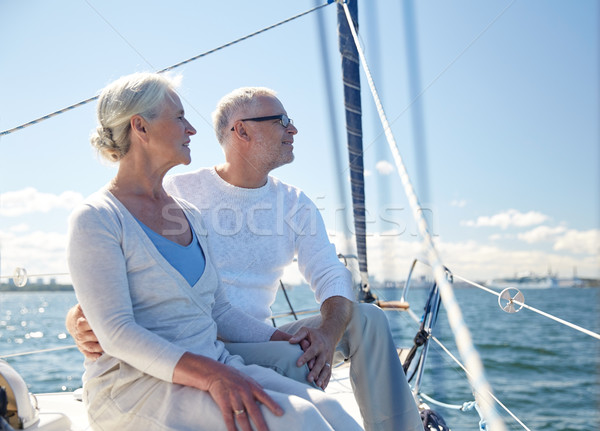Casal de idosos velejar barco iate mar Foto stock © dolgachov