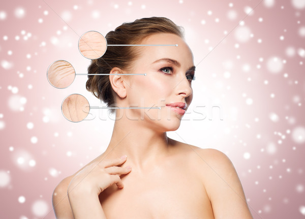 beautiful woman with magnified wrinkles on face Stock photo © dolgachov