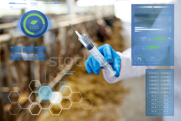 Stock fotó: állatorvos · kéz · vakcina · injekciós · tű · farm · mezőgazdaság
