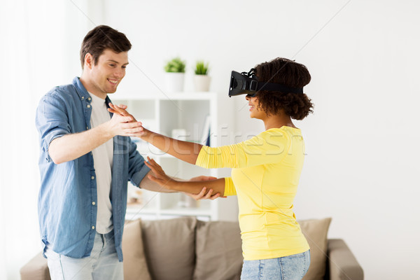 Foto stock: Feliz · Pareja · virtual · realidad · auricular · casa