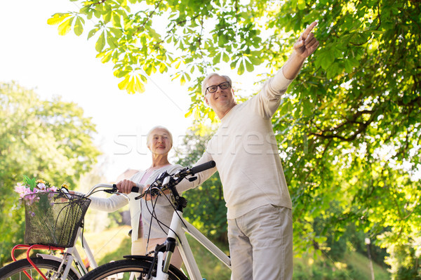 [[stock_photo]]: Heureux · couple · de · personnes · âgées · vélos · été · parc