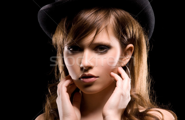 женщину Top Hat темно фотография лице Сток-фото © dolgachov