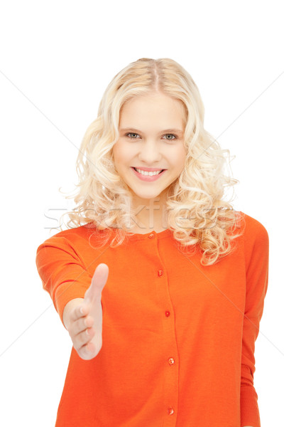 Stockfoto: Vrouw · Open · hand · klaar · handdruk · business