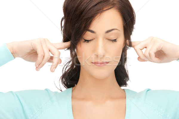 Femme doigts oreilles photos stress tête [[stock_photo]] © dolgachov