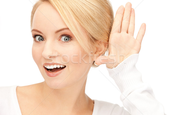 Heureux femme écouter potins lumineuses photos Photo stock © dolgachov