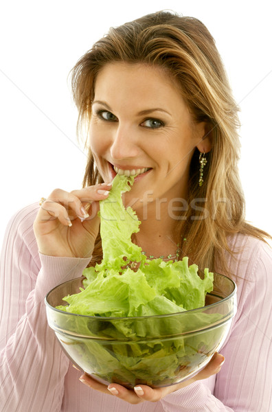 Sałata atrakcyjny kobieta jedzenie dziewczyna Zdjęcia stock © dolgachov