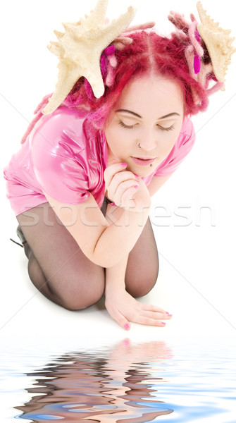 Roze jurk bizar haren meisje latex Stockfoto © dolgachov