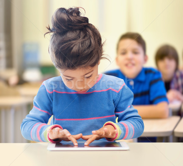 little school girl with tablet pc over classroom Stock photo © dolgachov