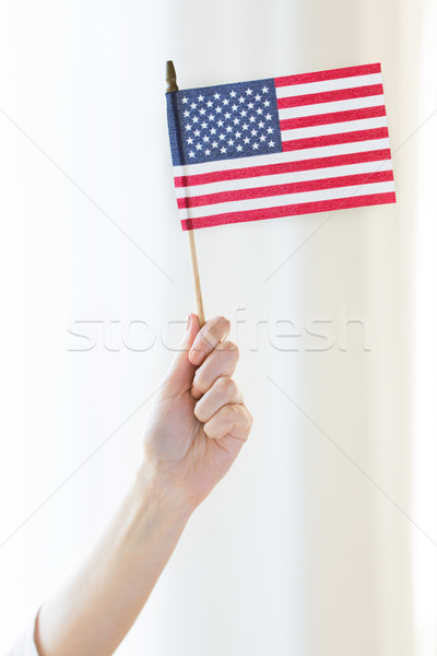 Foto stock: Mujer · bandera · de · Estados · Unidos · mano · día