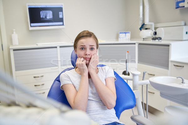 Bać przerażony pacjenta dziewczyna stomatologicznych kliniki Zdjęcia stock © dolgachov