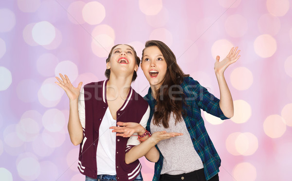 happy smiling pretty teenage girls having fun Stock photo © dolgachov