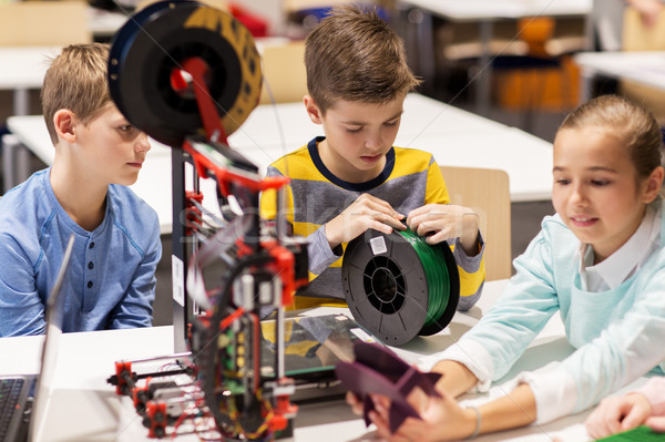Heureux enfants 3D imprimante robotique école Photo stock © dolgachov