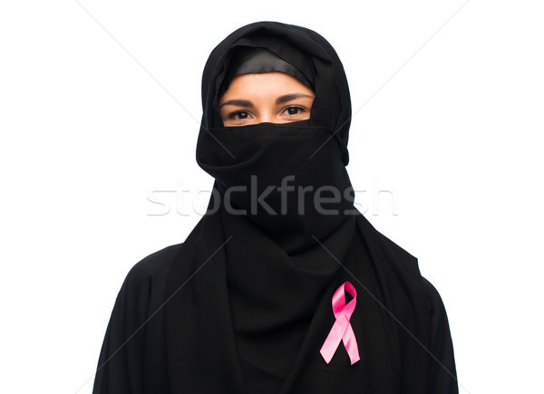 Stockfoto: Moslim · vrouw · borstkanker · bewustzijn · lint · geneeskunde