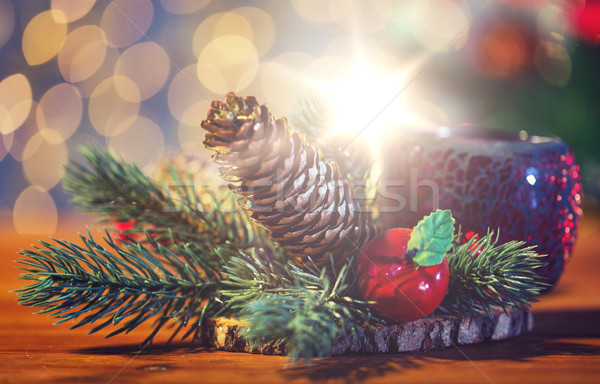 [[stock_photo]]: Noël · sapin · branche · décoration · bougie · lanterne