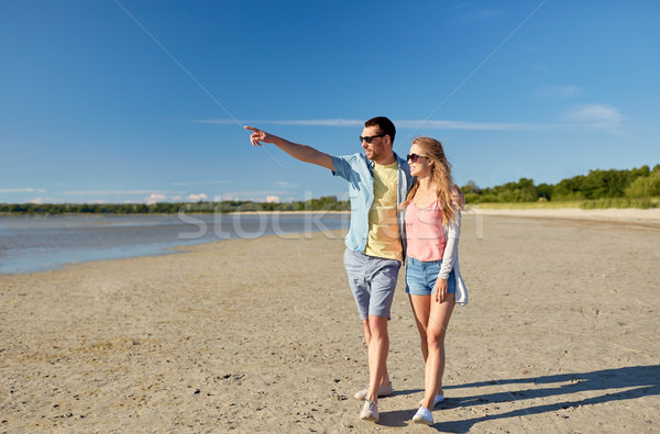 Stockfoto: Gelukkig · paar · lopen · zomer · strand · recreatie