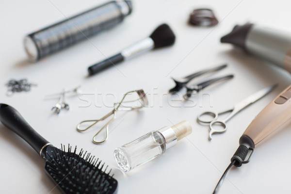 Haardroger schaar ander haren tools schoonheid Stockfoto © dolgachov