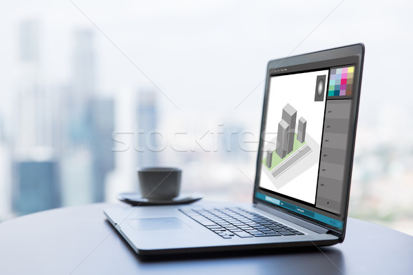 3D model grafiki redaktor laptop ekranu Zdjęcia stock © dolgachov
