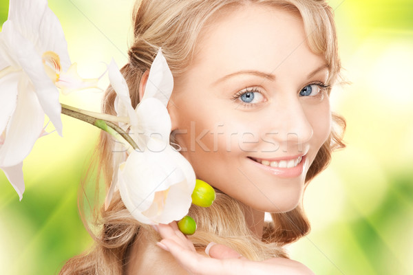 Schöne Frau Orchidee Blume Bild Frau Natur Stock foto © dolgachov