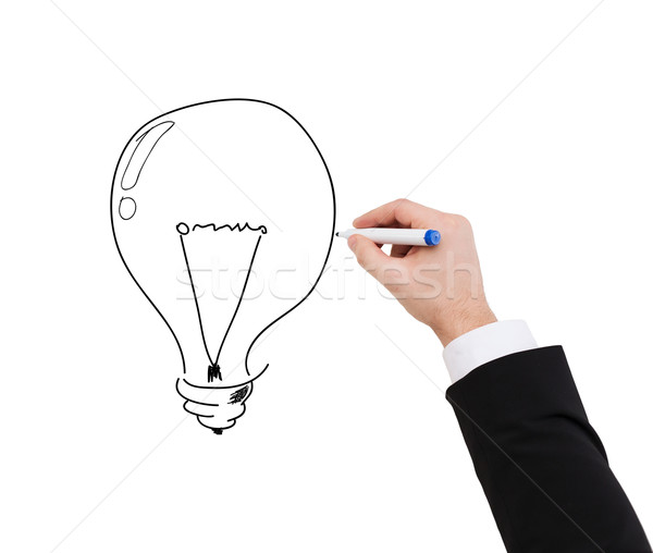 Zakenman tekening gloeilamp business advertentie Stockfoto © dolgachov