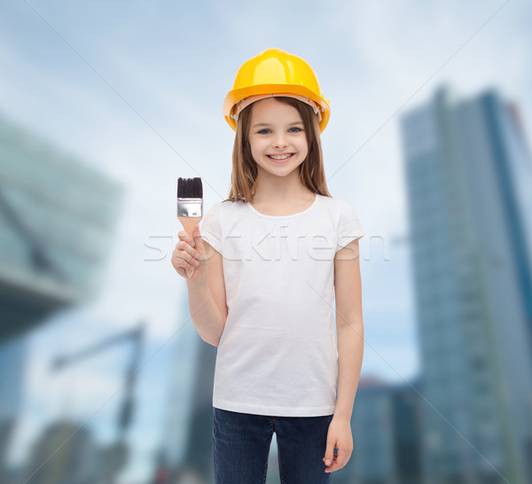 Stockfoto: Glimlachend · meisje · helm · verf · bouw · mensen