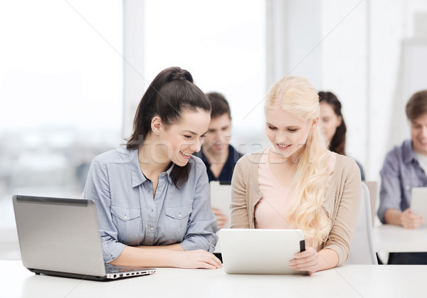 Foto d'archivio: Due · sorridere · studenti · laptop · istruzione