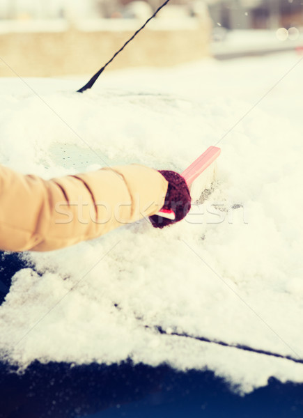 woman cleaning snow from car back window Stock photo © dolgachov