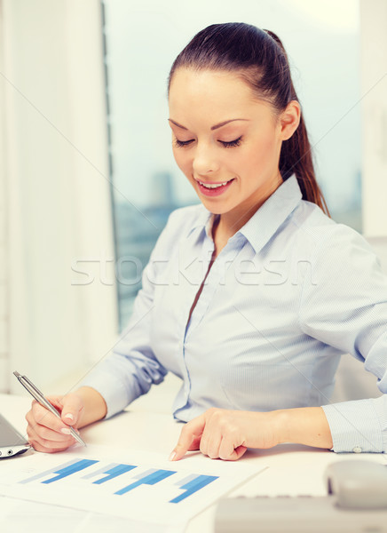 businesswoman with phone, laptop and files Stock photo © dolgachov