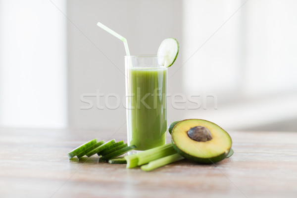 Stock fotó: Közelkép · friss · zöld · dzsúz · üveg · zöldségek