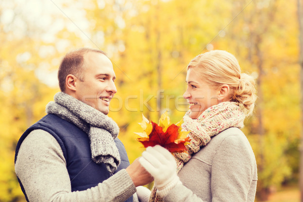 Sonriendo Pareja otono parque amor relación Foto stock © dolgachov