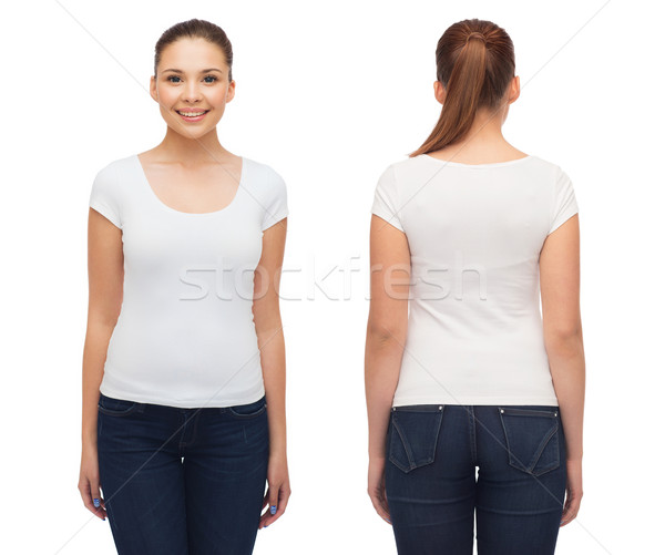 smiling young woman in blank white t-shirt Stock photo © dolgachov