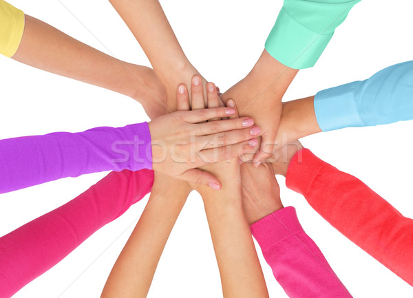 Femmes mains haut Rainbow vêtements [[stock_photo]] © dolgachov