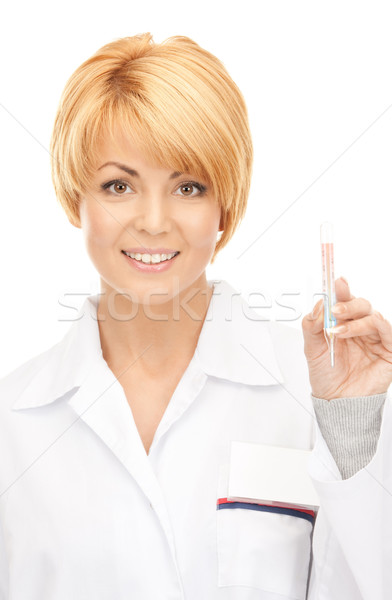 Привлекательная женщина врач термометра фотография женщину счастливым Сток-фото © dolgachov