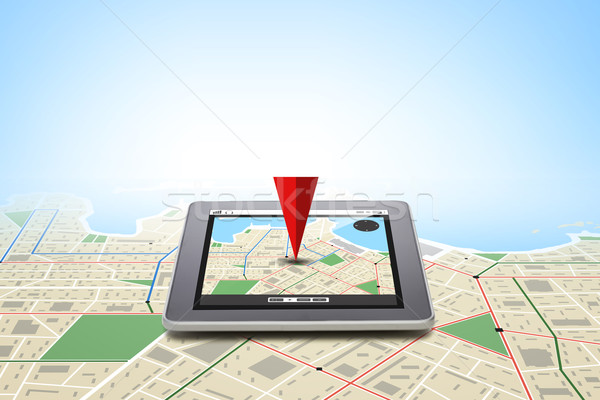 tablet pc with gps navigator map on screen Stock photo © dolgachov