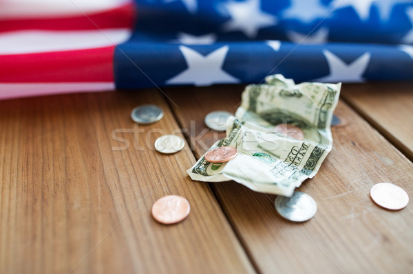 Stock photo: close up of american flag and money