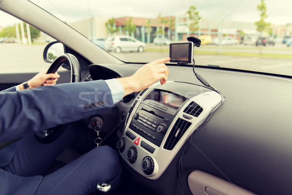 Stockfoto: Man · gps · rijden · auto · vervoer