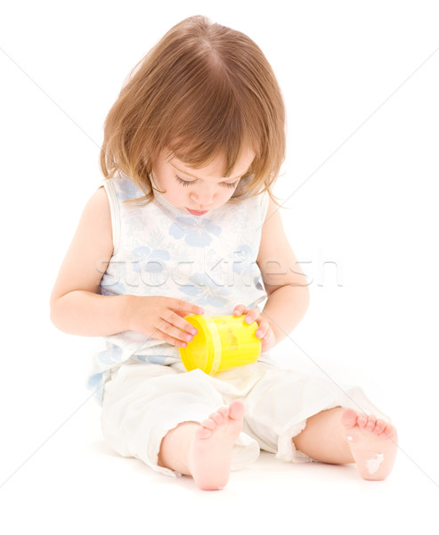 Kislány hab kép citromsárga fehér gyermek Stock fotó © dolgachov