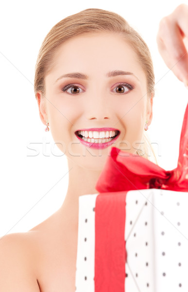 Zdjęcia stock: Happy · girl · szkatułce · biały · kobieta · uśmiech · szczęśliwy