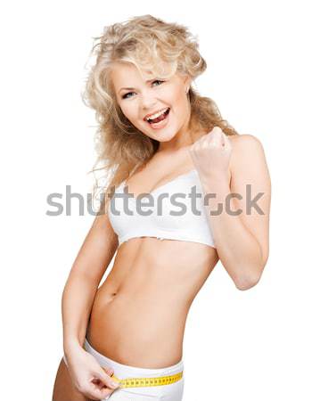 Jovem bela mulher fita métrica branco mulher sensual Foto stock © dolgachov