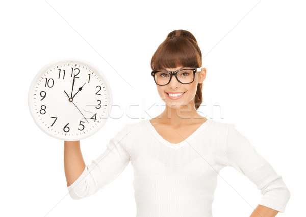 Empresária parede relógio quadro atraente mulher Foto stock © dolgachov
