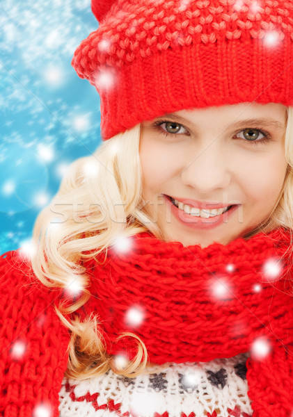 teenage girl in red hat and scarf Stock photo © dolgachov