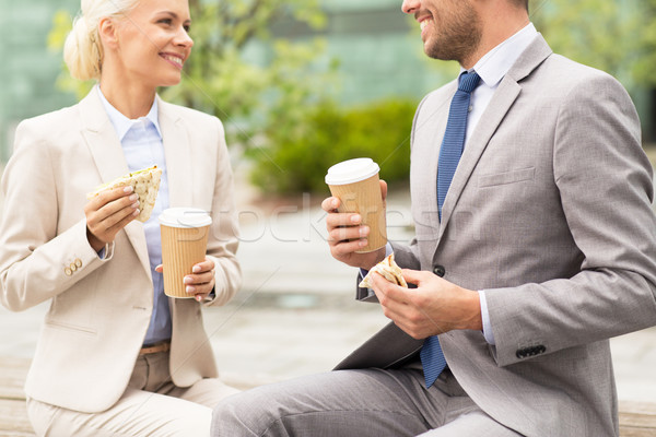 close up of business couple at coffee break Stock photo © dolgachov