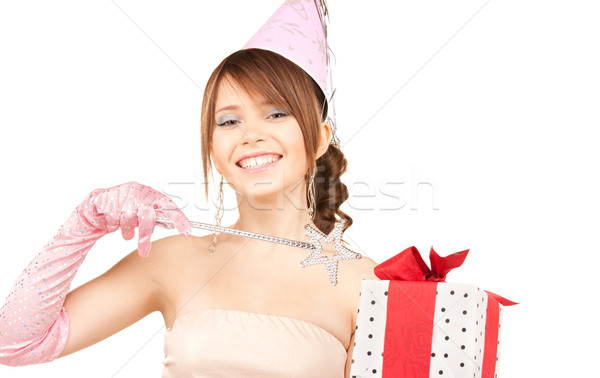 teenage party girl with magic wand and gift box Stock photo © dolgachov