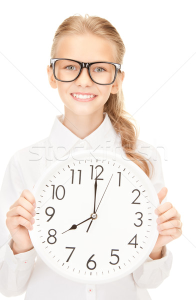 Stock photo: girl holding big clock